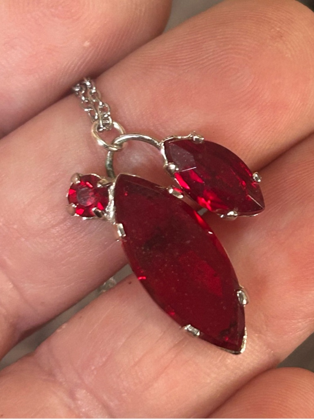 Handcrafted vintage red glass pendant on chain necklace